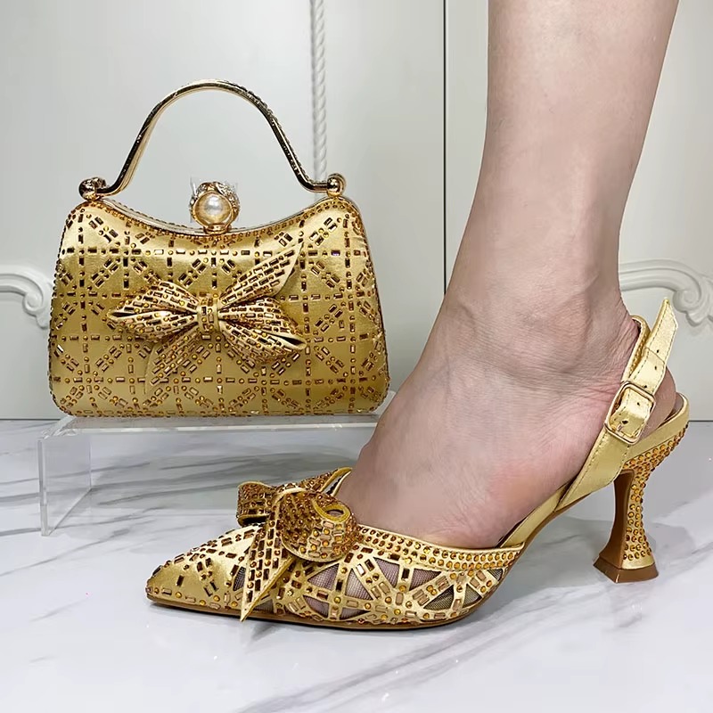 Latest Designers Luxury Party Shoes and Bag Set for Rhinestone Wedding Bride Shoes