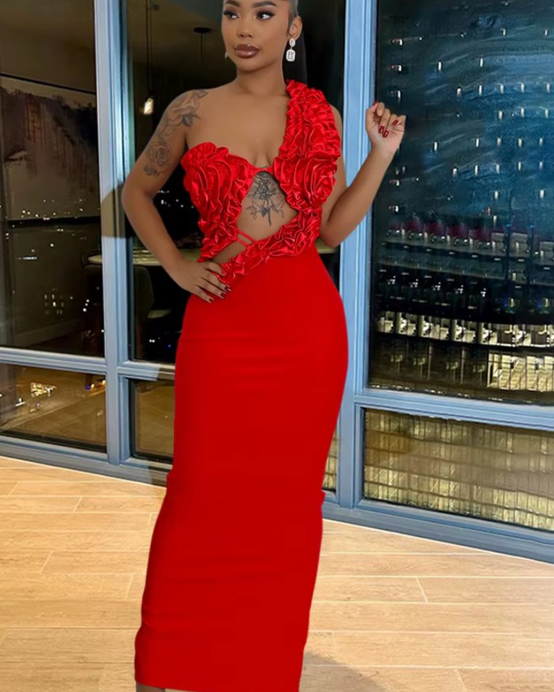 Rose Details Cut-Out Glam Sleeveless Floral Night Out Party Long Midi Dresses