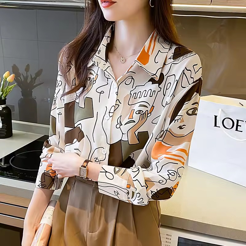 Casual Chiffon Turn-down Collar Long Sleeve Shirts