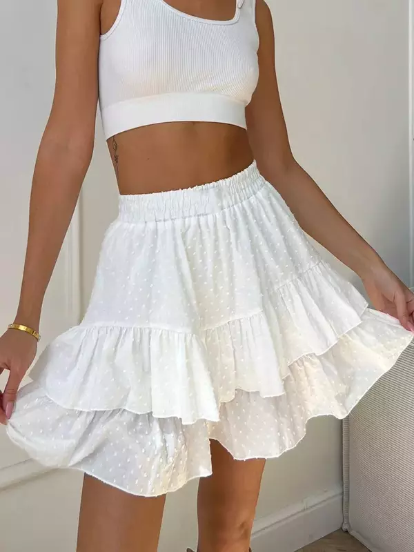 Bohemian Polka Dot Pattern Layered Ruffles Mini Skirt Street Wear