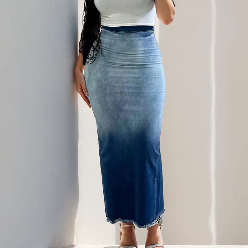 Casual Pleated A Line High Waist Distressed Non Stretch Mid-Calf Skirts