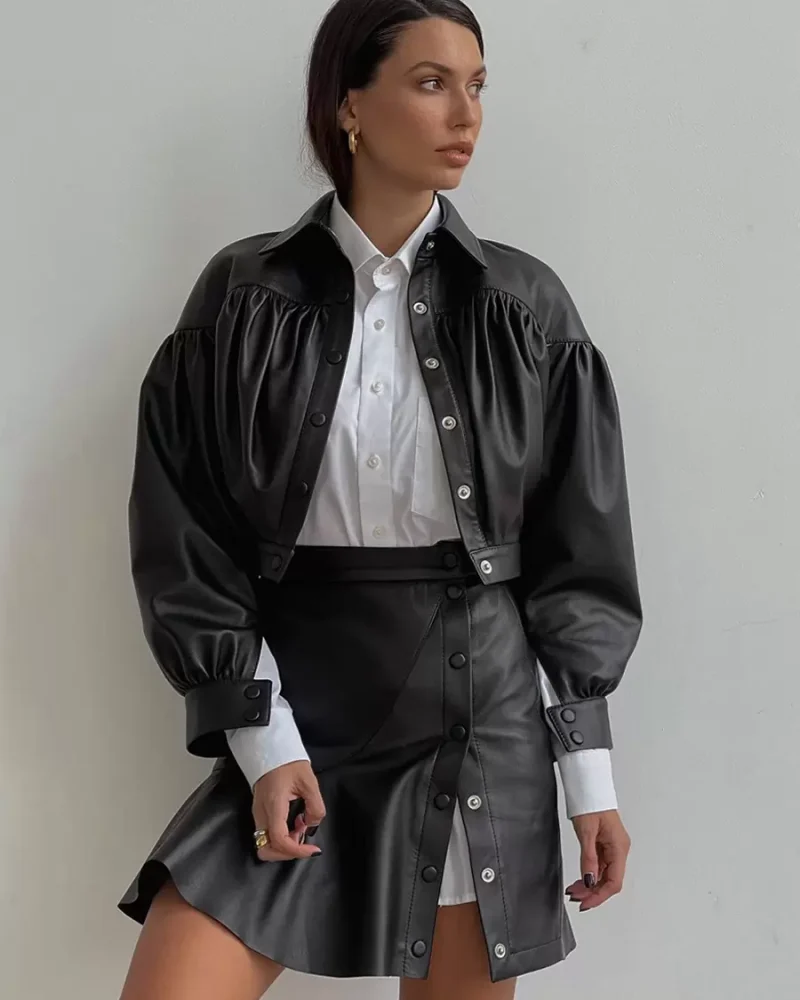 Casual Ruffles High-Slit Raised Waist Polyester Short Skirt