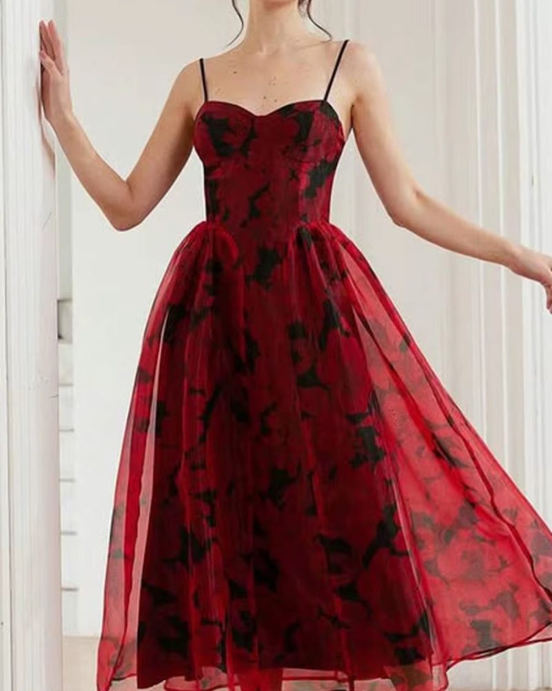 Casual Square Neck Sleeveless High Waist Temperament Midi Dress