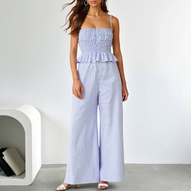 Casual Tierred Sleeveless Square Neck Natural Waist Full Length Two Piece Set