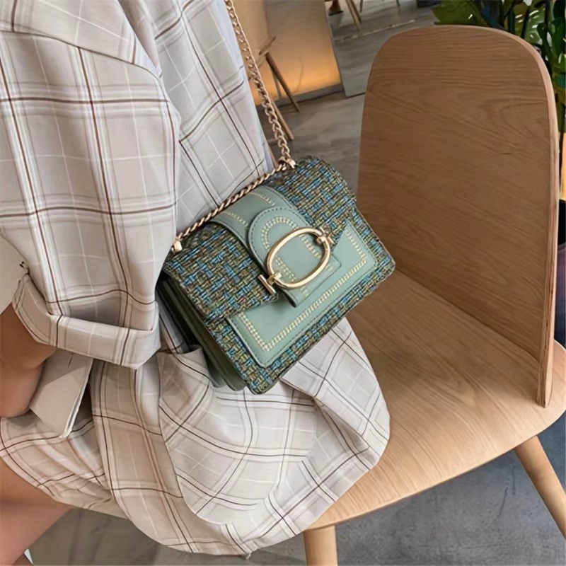 Chic Mini Plaid Tweed Adjustable Strap Buckle Closure Crossbody Bag