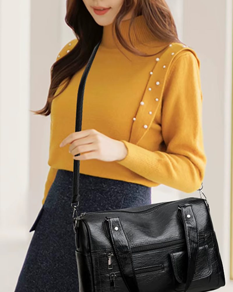 Vintage Chic Solid Color Adjustable Strap Leather Shoulder Hobo Bag