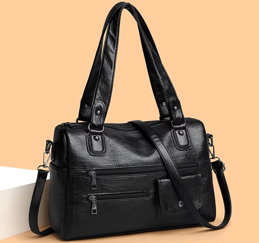 Vintage Chic Solid Color Adjustable Strap Leather Shoulder Hobo Bag - Image 5