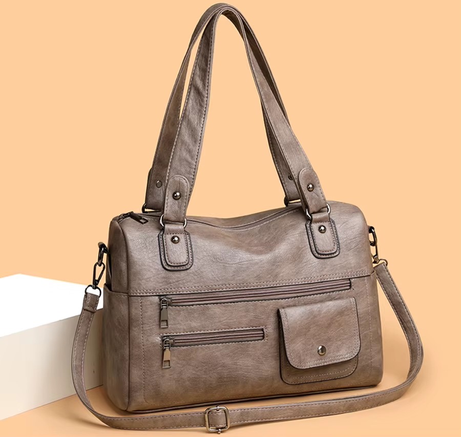 Vintage Chic Solid Color Adjustable Strap Leather Shoulder Hobo Bag - Image 8