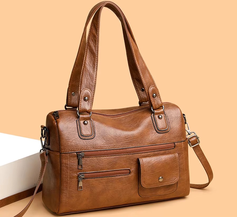 Vintage Chic Solid Color Adjustable Strap Leather Shoulder Hobo Bag - Image 7