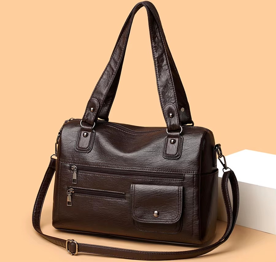 Vintage Chic Solid Color Adjustable Strap Leather Shoulder Hobo Bag - Image 6