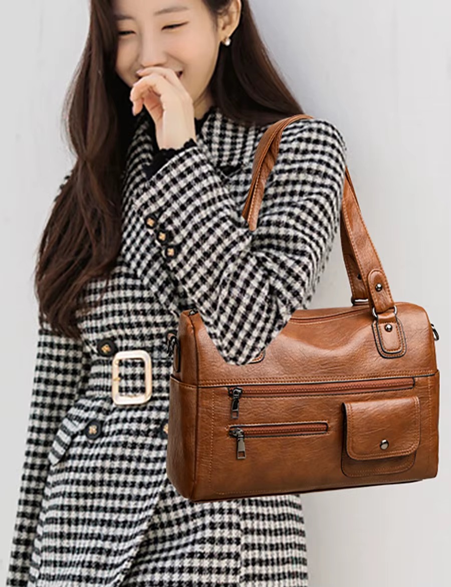 Vintage Chic Solid Color Adjustable Strap Leather Shoulder Hobo Bag - Image 3