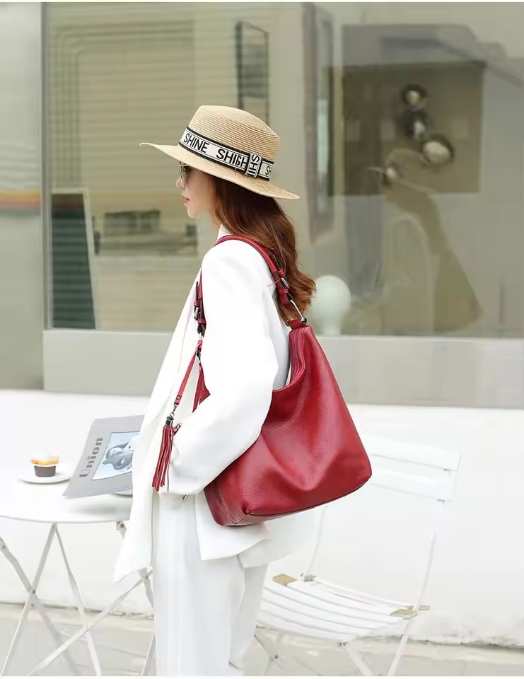 Classic Genuine Leather Daily Shopping Hobos Large Tote Handbag