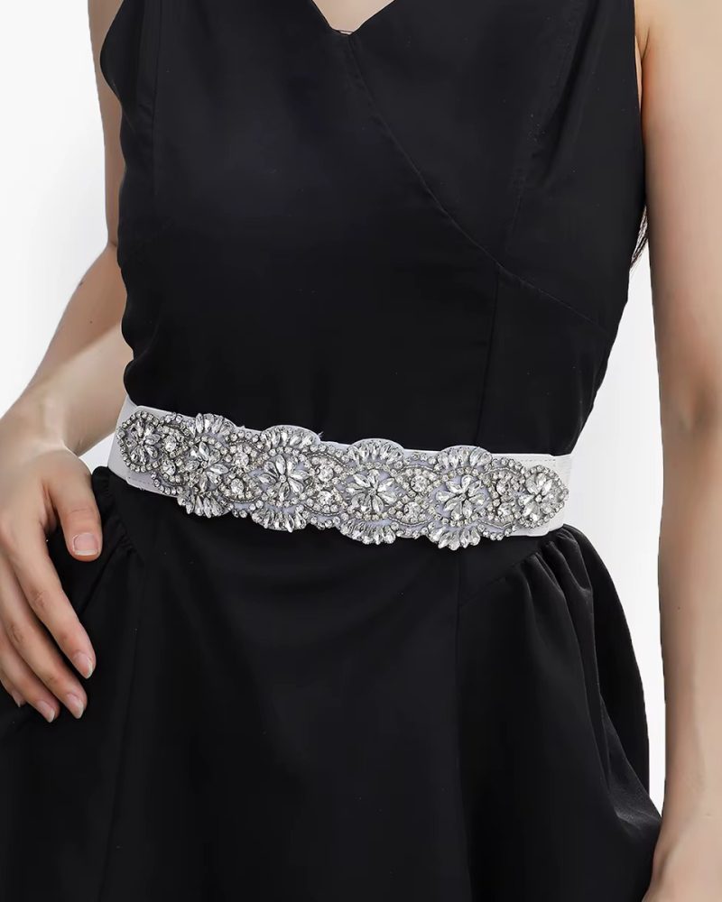 Crystal Rhinestone Elastic Flexible Glamorous Dress Accentuation Waistband