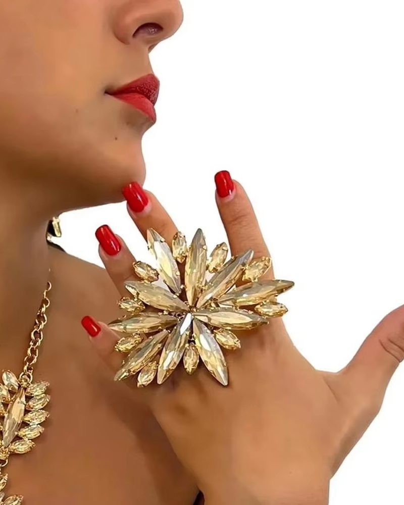 Crystal Rhinestone Geometric Exaggerate Decoration Finger Cuff Ring