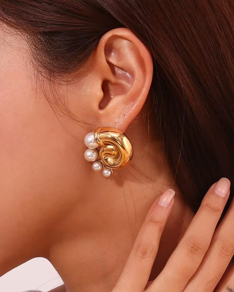 Cubic Zirconia Waterproof Stainless Steel Pearl Statement Shell Earring