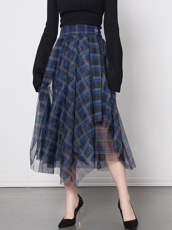 Daily Casual Scotland Plaid Handkerchief Tulle High Waist Skirt