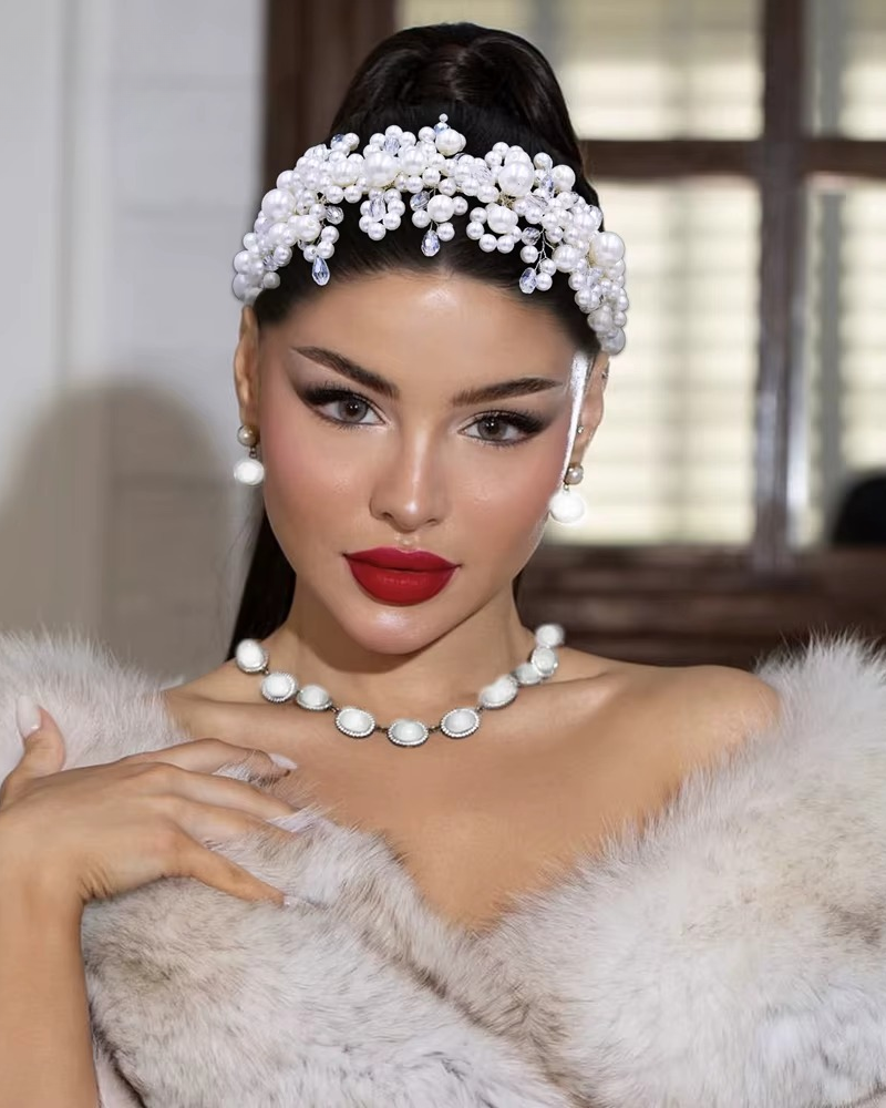 Elegant Pearl Crystal Head Hoop Wedding Headpieces Bride Headband