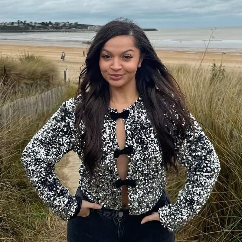 Elegant Sequins Bow Loose Lace Up O Neck Long Sleeve Shirts