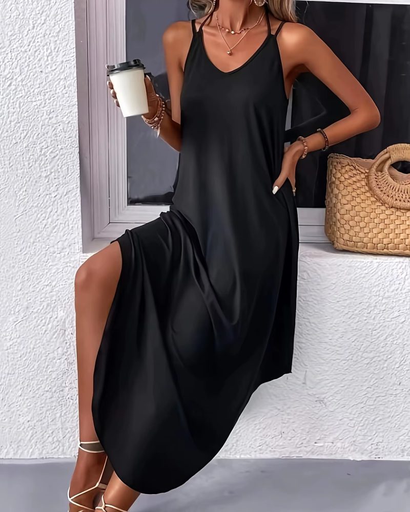 Elegant V-Neck Sleeveless Spaghetti Strap Loose Maxi Dress