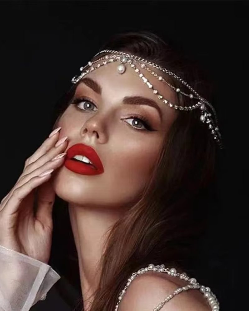 Full Rhinestone Pearls Tassel Crystal Multilayer Head Chain