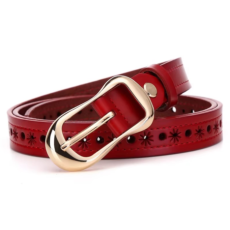 Golden Buckle Real Leather Jeans Belts for With Many Holes