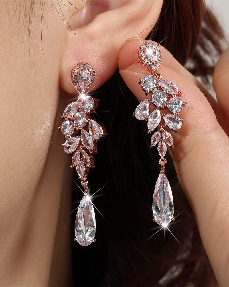 Luxury Cubic Zirconia Engagement Wedding Dangle Earrings