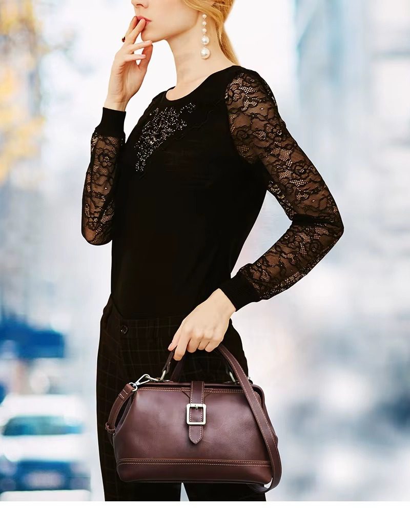 Luxury Genuine Leather Interior Zipper Pocket Sling Shoulder Bags