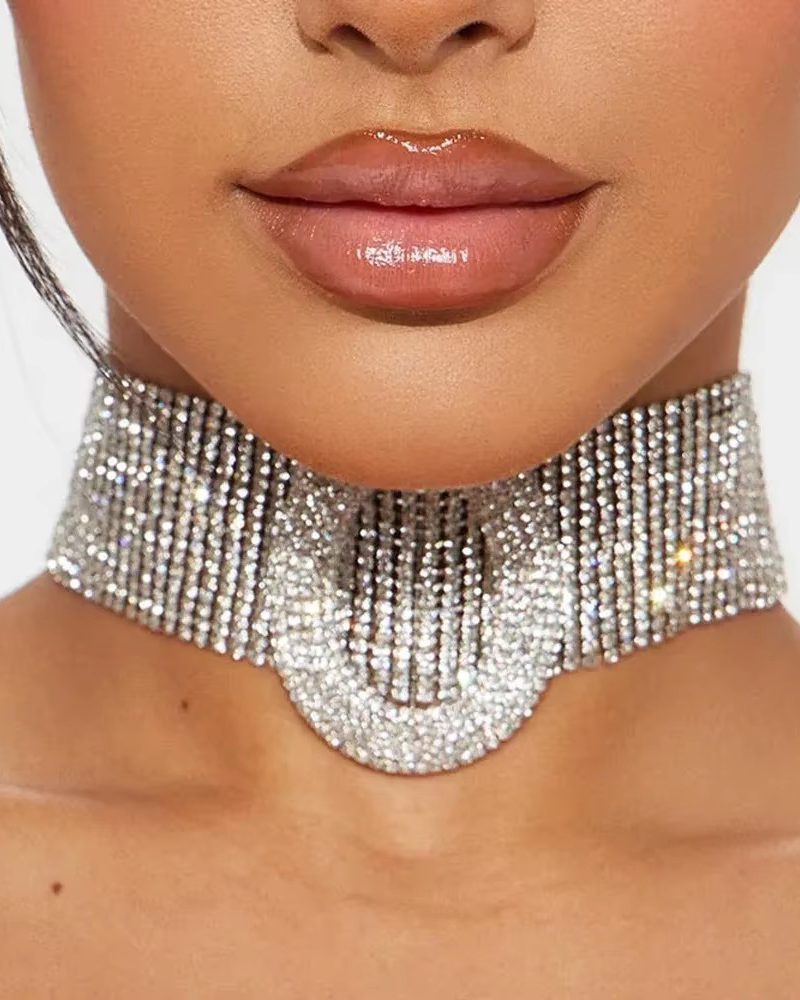 Luxury Rhinestone Bridal Jewerly Short Choker Necklace