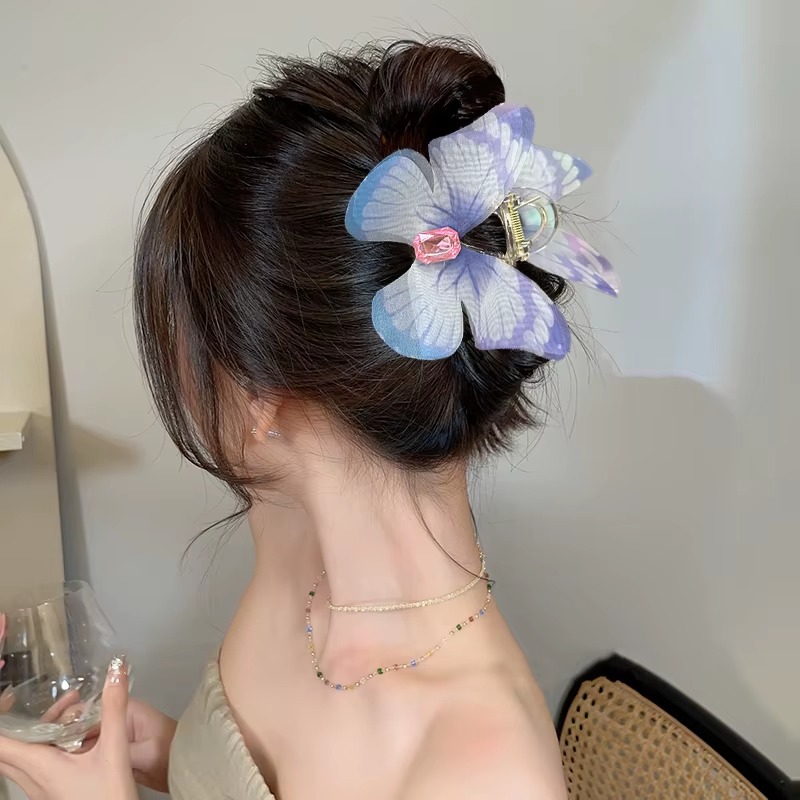 Mesh Rhinestone Butterfly Claw Large High-Grade Sweet Hairpin