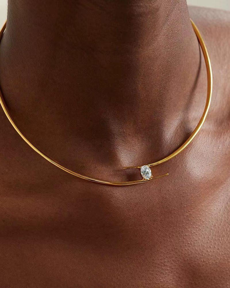 Metal Torques Chain Inlaid Crystal Hip Hop Party Jewelry Sparkly Choker