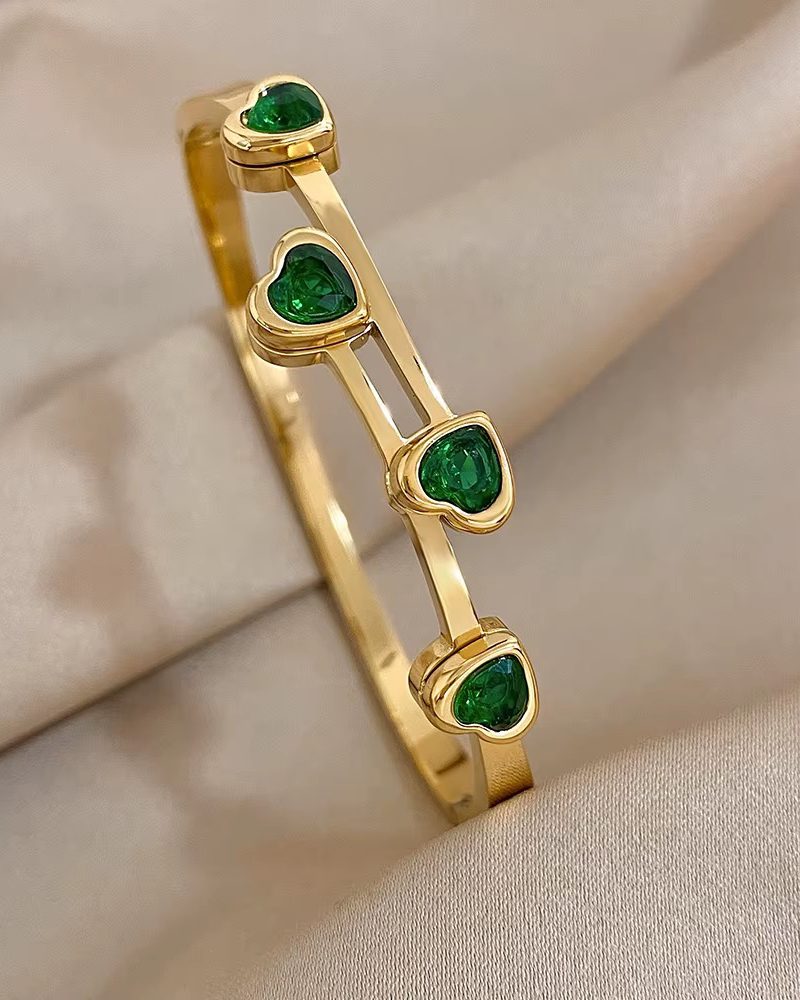 Romantic Cubic Zirconia Heart Stainless Steel Valentine's Day Bangles Bracelets