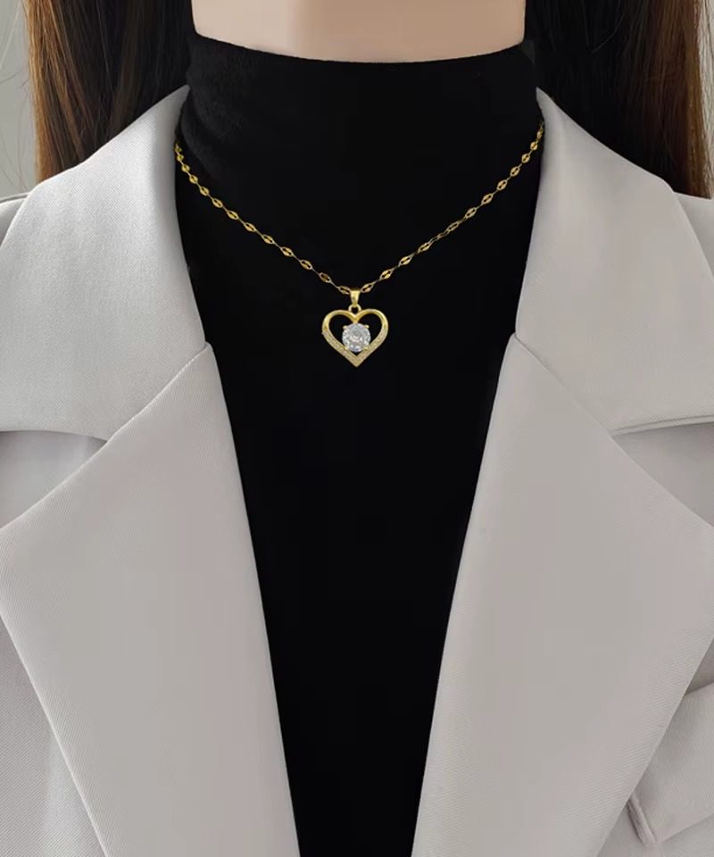 Sweet Stainless Steel Heart Round Pendant Necklace