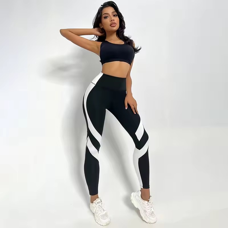 Trendy Color Blocked Tummy Control High Waisted Yoga Pants