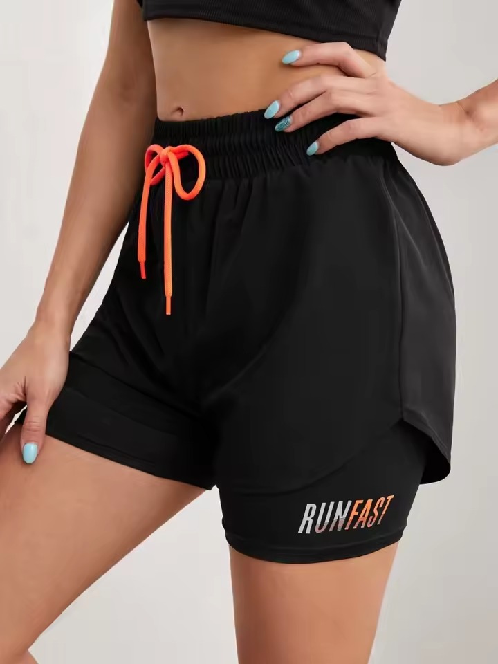 Trendy With Elastic Proximity Control High Rise Fake Two Pieces Yoga Shorts