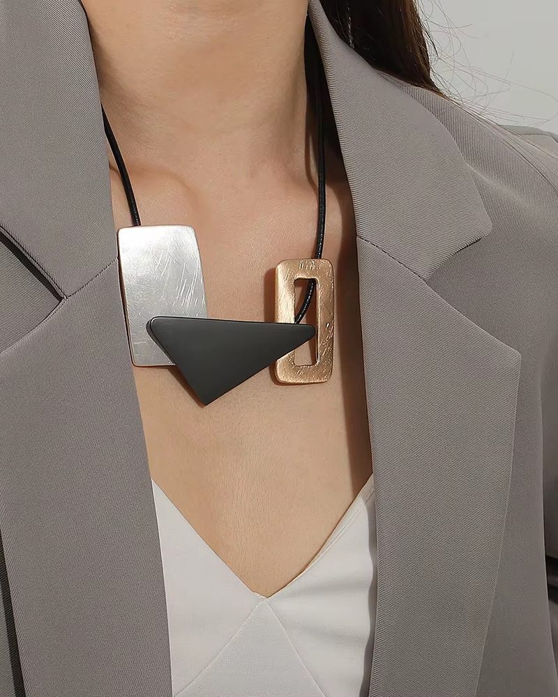 Vintage Boho Leather Irregular Multicolor Geometric Metal Pendant Necklaces