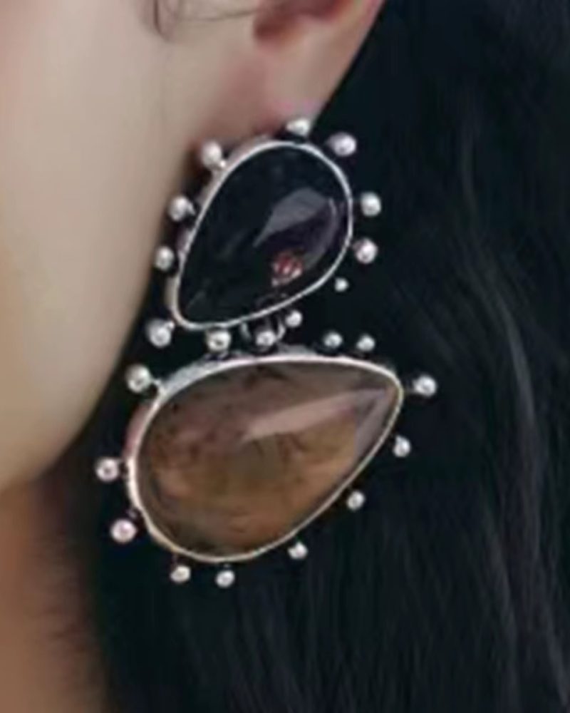 Vintage Resin Gemstone Geometric Pendant Dangle Earrings