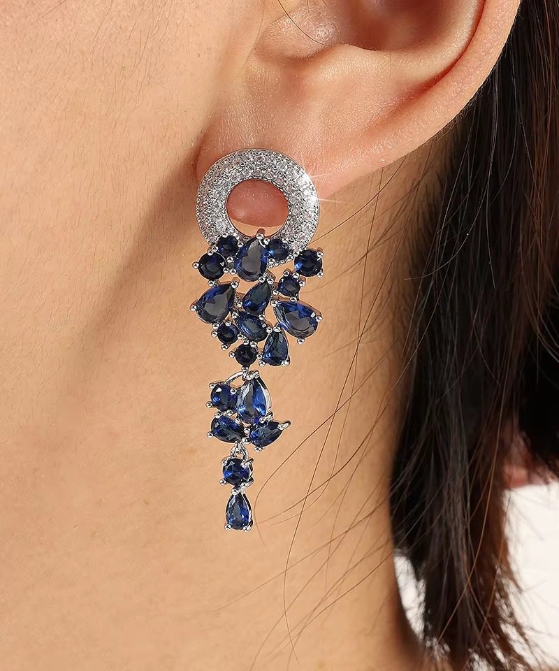 Vintage Sparkling Zircon Flower Luxury Crystal Bridal Long Earring
