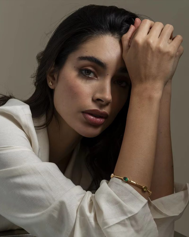 Vintage Stainless Steel Hammered Emerald Oval Zirconia Open Bracelet