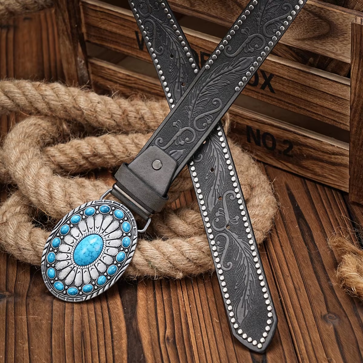 Vintage horse Floral Western Cowboy PU Leather Engraved Buckle Belt for Jeans - Image 6
