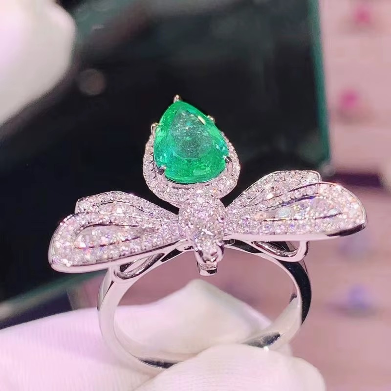 925 Sterling Silver Color Big Bling Zircon Stone Dragonfly Rings