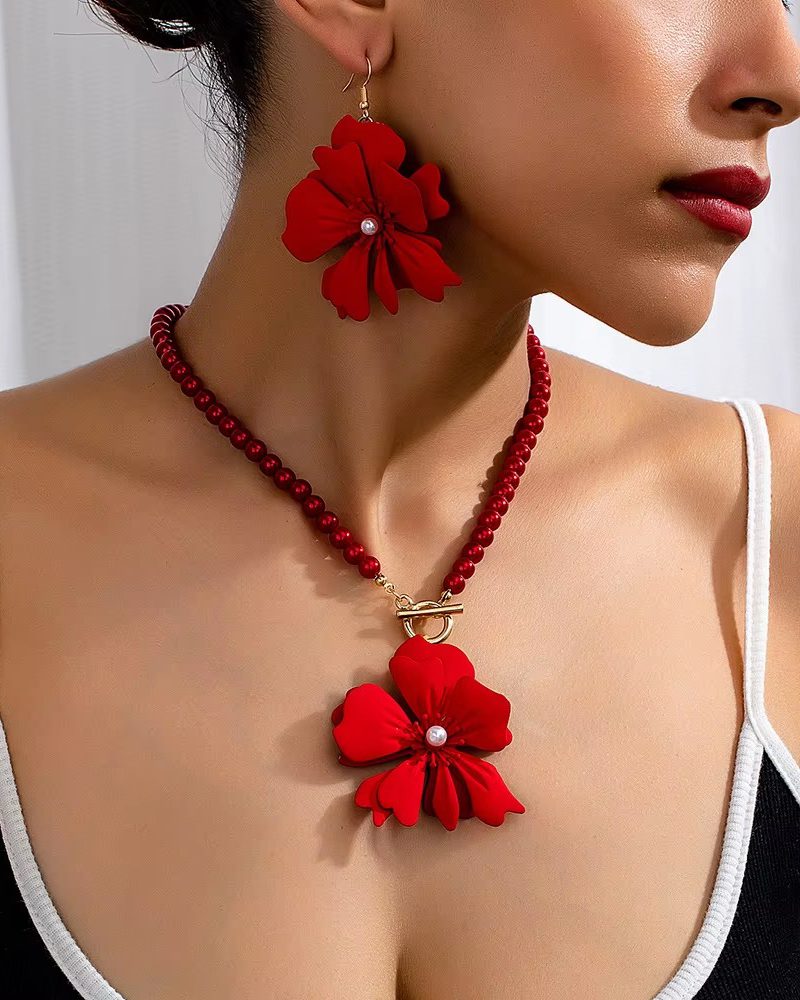 Acrylic Flower Zinc Alloy Pendant Necklace and Earrings Set