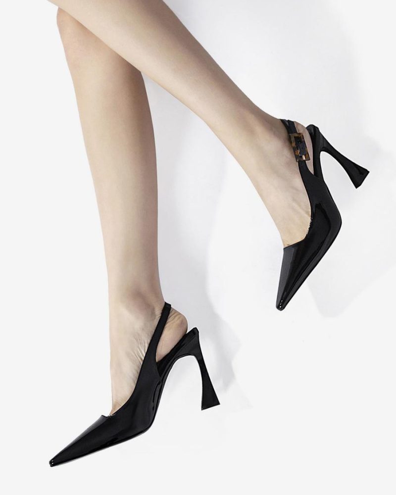 Casual Buttons Special-Shaped Patent PU Lace Up Slingback Heels