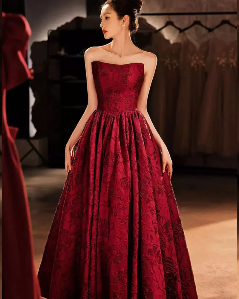 Casual Sleeveless A-Line Strapless Jacquard Floor-Length Embroidered Pageant Bodycon Maxi Dresses