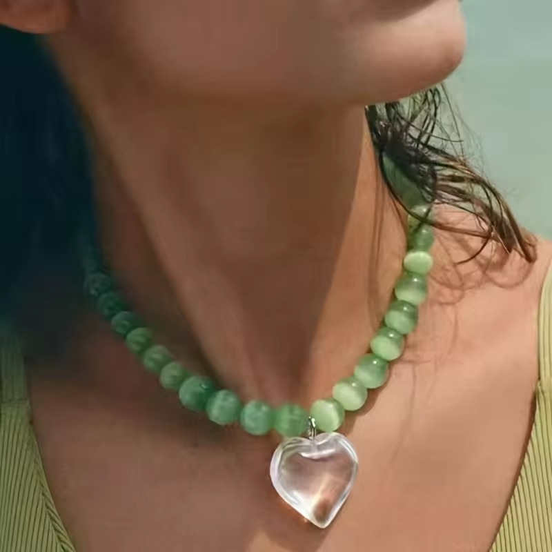 Crystal Series Transparent Heart Clavicle Chain Opal Necklace