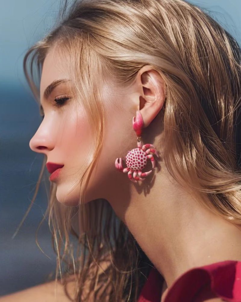 Cute Animal Design Vacation Beach Sea Enamel Crab Drop Earrings