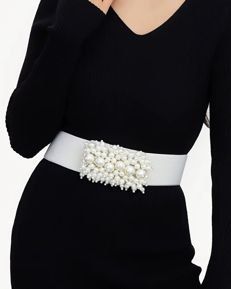 Elegant Beaded Elastic Waist Non-Washable Evening Dress Waistband