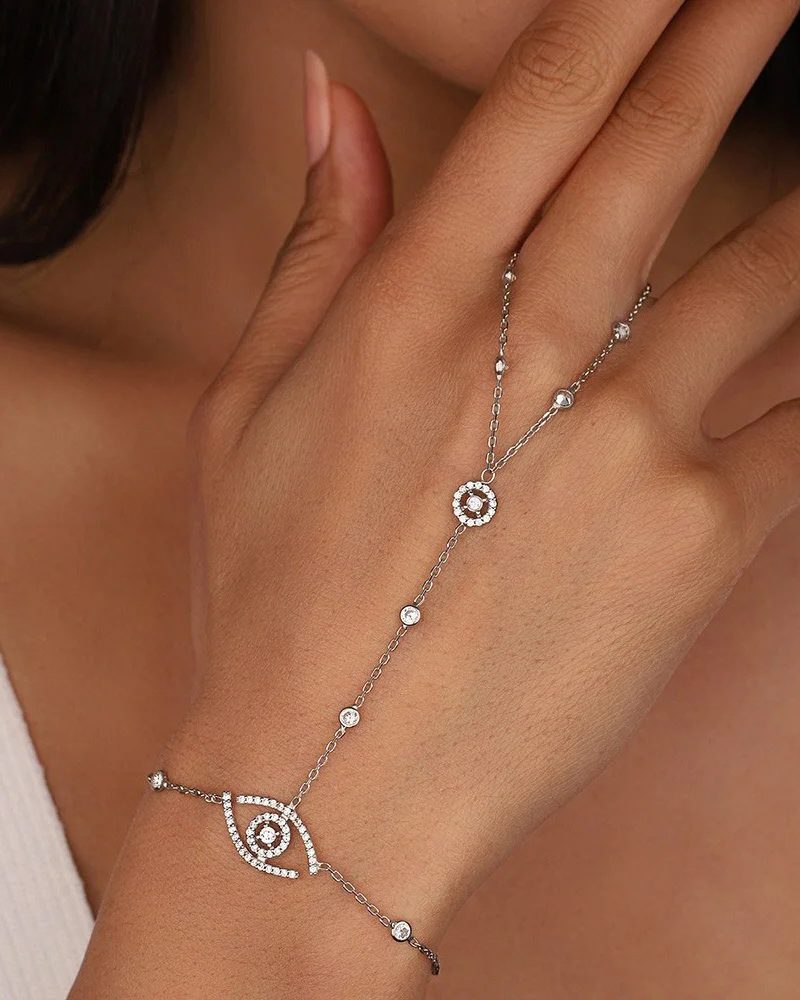 Evil Eye Bracelet Rhinestone Halloween Finger Bracelet Ring