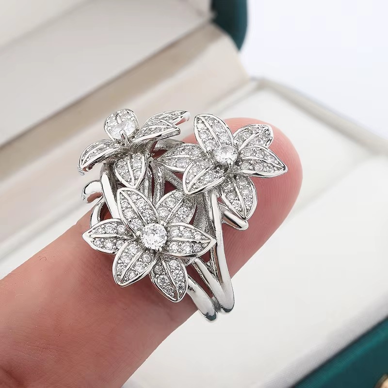 High Pear Shaped Branch Flower Zircon 925 Stamp Flower Diamond Big Ring