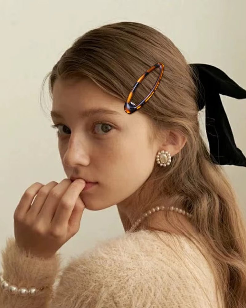 Leopard Print Vintage Oval BB Clip Bangs Hairclips 8pcs Sets