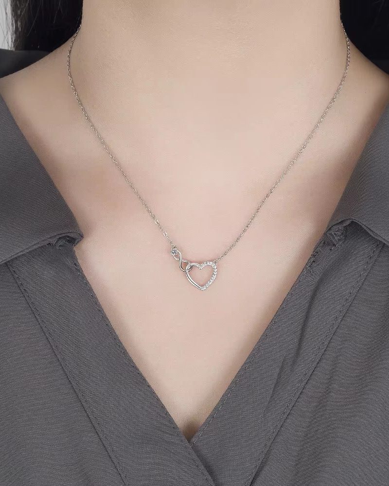 Luxury 925 Sterling Silver Zircon Heart Interlocking Necklaces